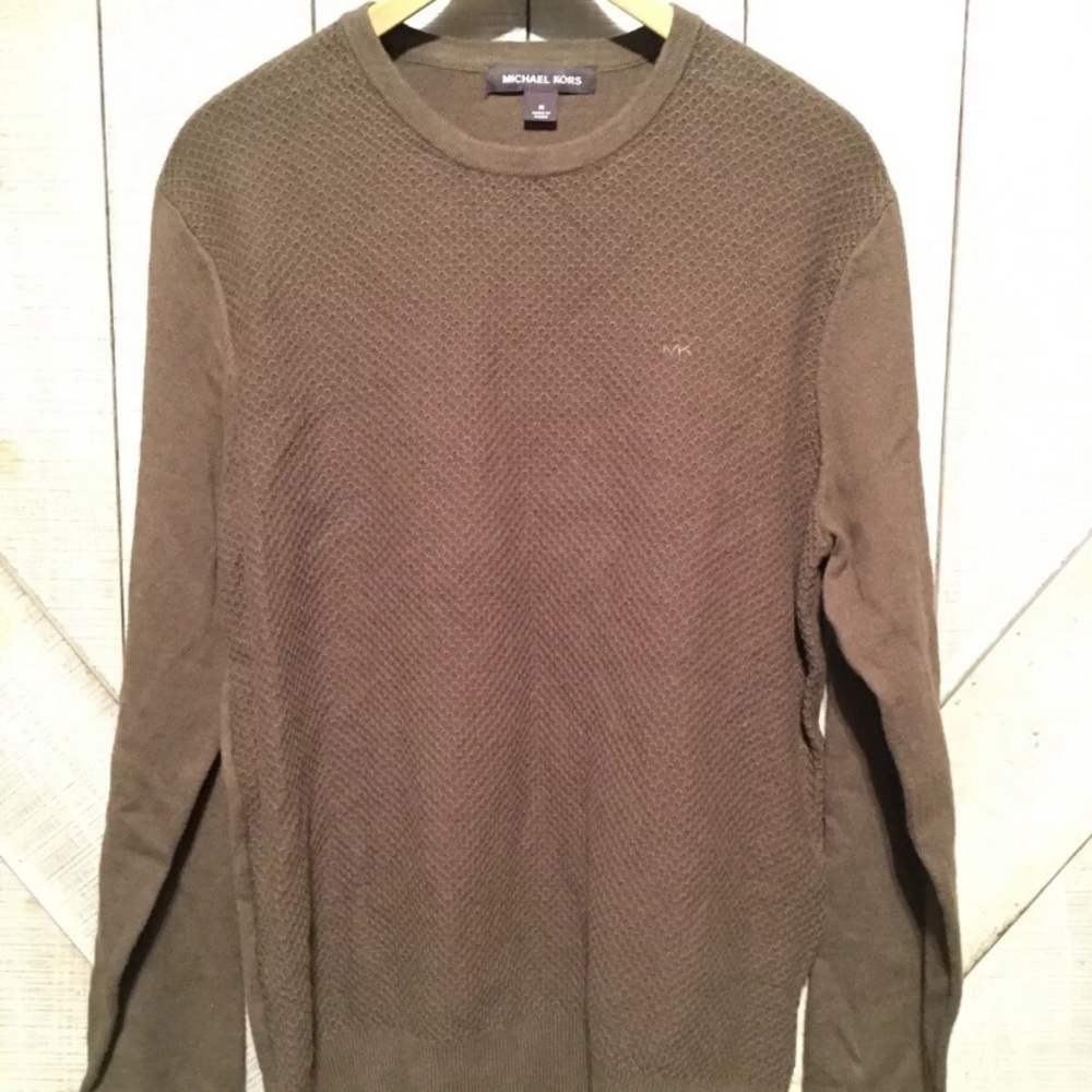 Michael Kors Mens Sweater Crewneck Textured Brown